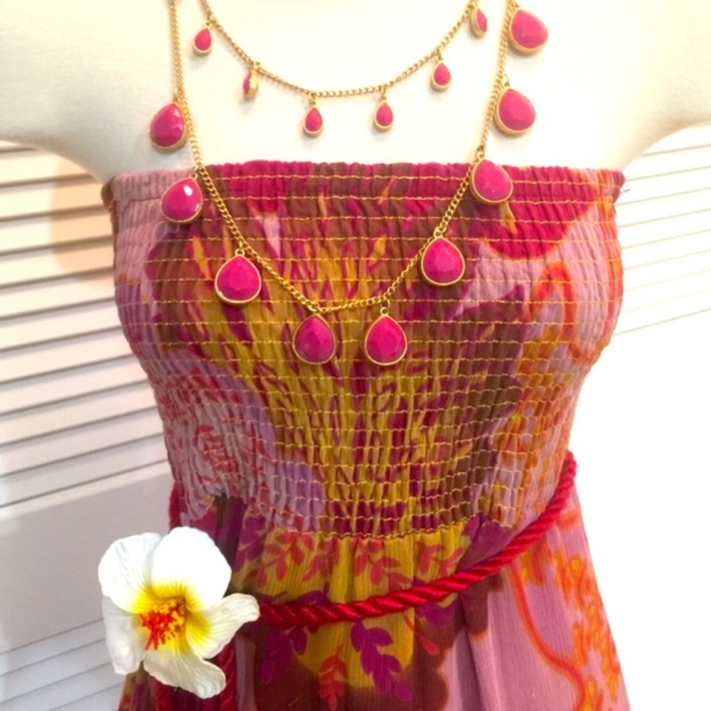 Chiffon Tropical Tube Maxi Dress